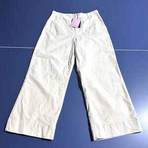 Avec Les Filles High Waisted Straight Leg Crop Corduroy Pants Size 12 Cream NWT